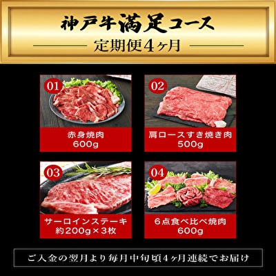 定期便 肉 神戸牛 満足4種【4ヶ月連続お届け】全4回[No5698-0629]