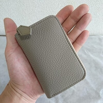 国産シュリンクレザー　ラウンドZIPコインケース(グレージュ)[No5698-7521]