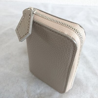 国産シュリンクレザー　ラウンドZIPコインケース(グレージュ)[No5698-7521]
