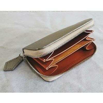 国産シュリンクレザー　ラウンドZIPコインケース(グレージュ)[No5698-7521]