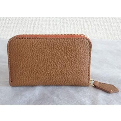 国産シュリンクレザー　ラウンドZIPコインケース(ライトブラウン)[No5698-7522]