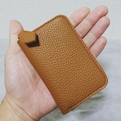 国産シュリンクレザー　ラウンドZIPコインケース(ライトブラウン)[No5698-7522]