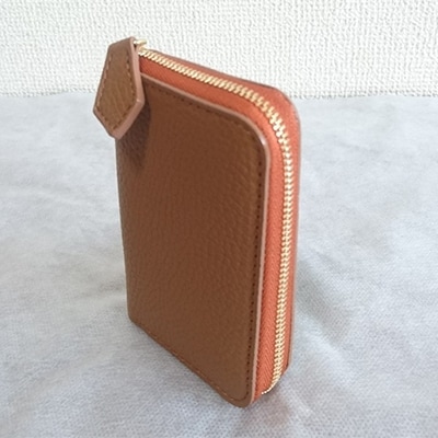 国産シュリンクレザー　ラウンドZIPコインケース(ライトブラウン)[No5698-7522]