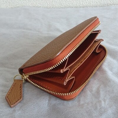 国産シュリンクレザー　ラウンドZIPコインケース(ライトブラウン)[No5698-7522]