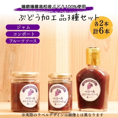 ぶどう 播磨農業高校産ぶどうを使用した加工品3種各2本(計6本)セット[No5698-2775]
