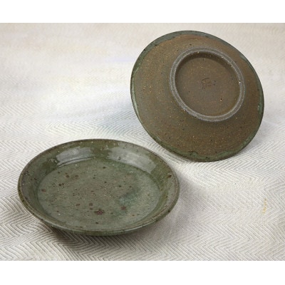 伝統のやちむん　灰釉 5寸丸皿 ペア　【仁陶器工房】