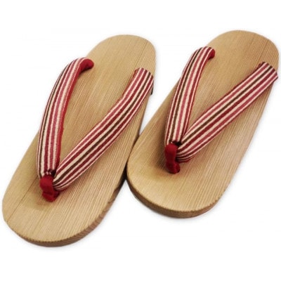 木曽ねずこ下駄　縞柄小豆鼻緒　女性用　並寸
