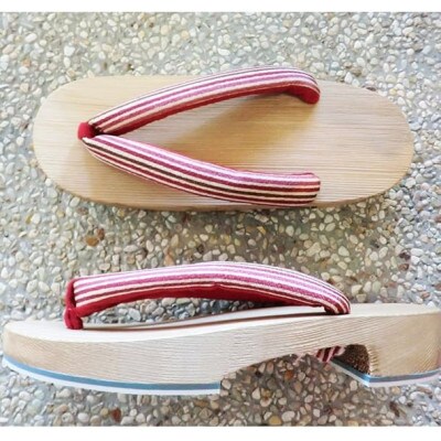 木曽ねずこ下駄　縞柄小豆鼻緒　女性用　並寸