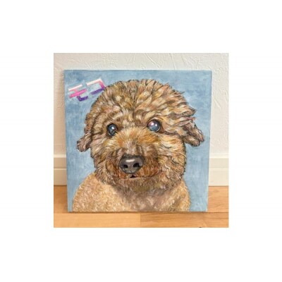 チョークアート似顔絵(20×20cm)藍染め　肖像画　記念品【EK001】