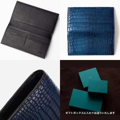 【本革・手縫い・藍染め】本藍染クロコダイルの長財布【CY010】