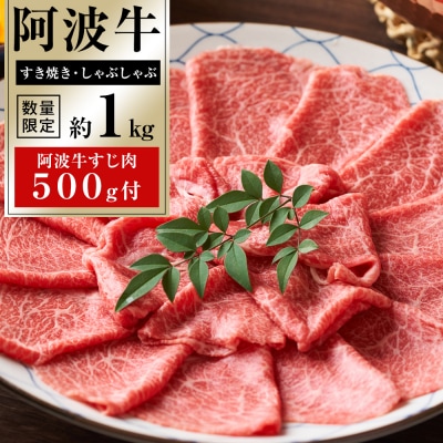 イチ押し阿波牛すき焼き・しゃぶしゃぶ約1kg「阿波牛すじ肉500g付き」【AB004】