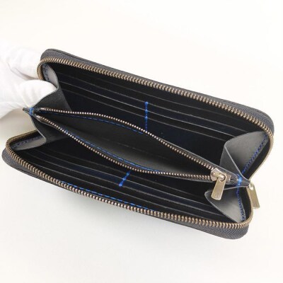 阿波レザー　本藍染ラウンド縦長財布　RW-1【CZ020】