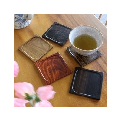 銘木コースター5種セット(四角 9.7cm)【DK004】