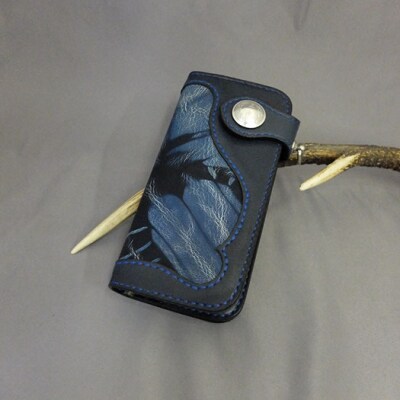 阿波レザーコンチョ付き本藍絞り染め縦長財布　PRF-SI【CZ041】