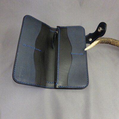 阿波レザーコンチョ付き本藍絞り染め縦長財布　PRF-SI【CZ041】