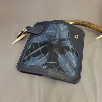 阿波レザーコンチョ付き本藍絞り染め縦長財布　PRF-SI【CZ041】