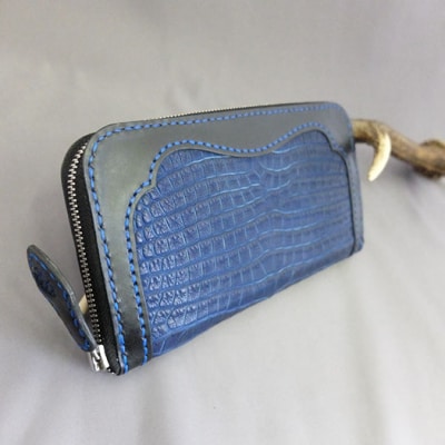 阿波レザー本藍染スモールクロコ長財布　CRORW-I【CZ046】