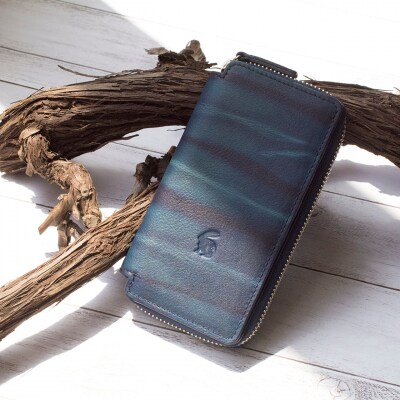 本革 藍染め 絞り財布 Indigo-W409【CT026】