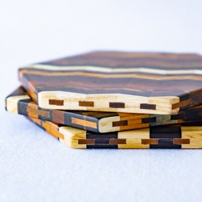 六角寄木コースター(波)【DK009VC03】