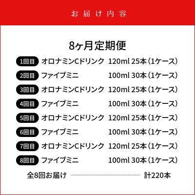 【定期便 全8回】オロナミンC&ファイブミニ 計220本【CA099】