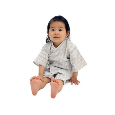 阿波しじら織　子供甚平【柄A、サイズ120】とミニ巾着セット【CV005VC04】