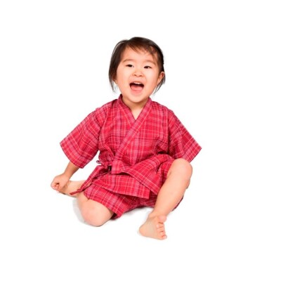 阿波しじら織　子供甚平【柄B、サイズ100】とミニ巾着セット【CV005VC05】