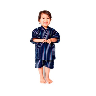 阿波しじら織　子供甚平【柄C、サイズ110】とミニ巾着セット【CV005VC11】