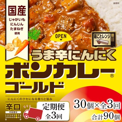 【定期便 全3回】ボンカレーゴールド うま辛にんにく(辛口) 30個×3回　計90個【CA215】