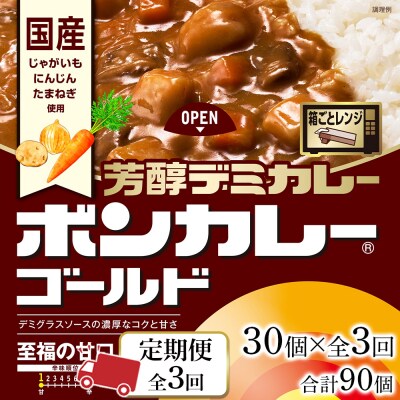 【定期便 全3回】ボンカレーゴールド 芳醇デミカレー至福の甘口 30個×3回　計90個【CA217】