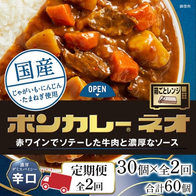 【定期便 全2回】ボンカレーネオ 濃厚デミスパイシー(辛口) 30個×2回　計60個【CA199】