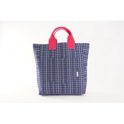 【カラー:マゼンダ×紺格子】カラフル阿波しじら織トート(大)【CV020VC02】