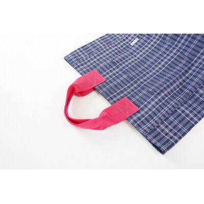 【カラー:マゼンダ×紺格子】カラフル阿波しじら織トート(大)【CV020VC02】