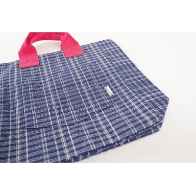 【カラー:マゼンダ×紺格子】カラフル阿波しじら織トート(大)【CV020VC02】