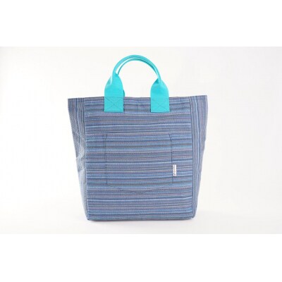 【カラー:ターコイズ×青縞】カラフル阿波しじら織トート(大)【CV020VC02】