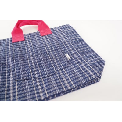 【カラー:ターコイズ×青縞】カラフル阿波しじら織トート(大)【CV020VC02】