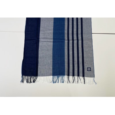 徳島市産 正藍先絲染 和田縞ストール 【濃藍縞】【HZ001VC03】