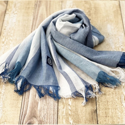 徳島市産 正藍先絲染 和田縞ストール 【明藍縞】【HZ001VC04】