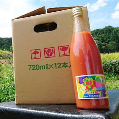 【無塩100%トマトジュース 】大容量720ml×12本入　七久里農園直送　備蓄品としてもおすすめ