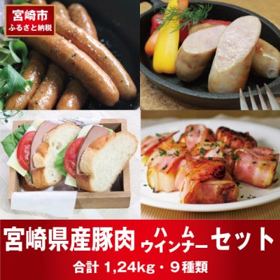 宮崎県産豚肉ハム・ウインナーセット(合計9種1.24kg)