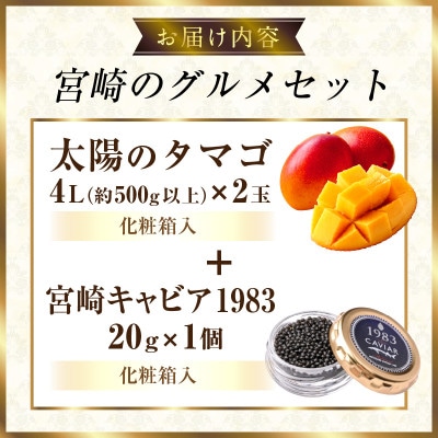 最高級グルメ 太陽のタマゴ(4L×2玉)&宮崎キャビア1983(20g)【複数個口で配送】