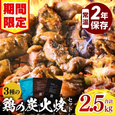【特別規格】3種の鶏の炭火焼きセット(100g×24袋、合計2.4kg)、常温保存賞味期限2年