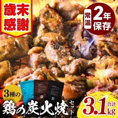 【特別規格】3種の鶏の炭火焼きセット(100g×31袋、合計3.1kg)、常温保存賞味期限2年