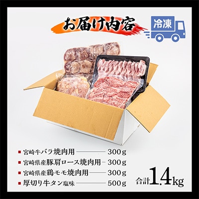 宮崎県産牛豚鶏&牛タンスライス焼肉セット