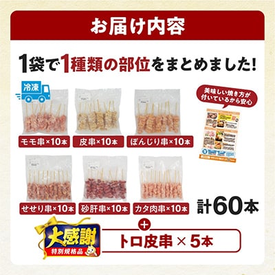 【大感謝特別規格!3月15日まで!】国産若鶏焼き鳥セット大満足の60本!