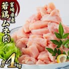 宮崎県産若鶏 むね肉 4kg(250g×16パック)※小分け・カット済・真空冷凍