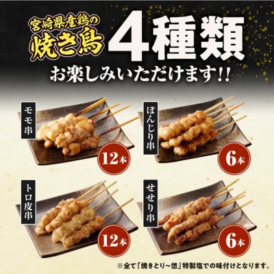 【塩　調理済み】宮崎県産焼き鳥(特製塩)セット4種(36本)盛り合わせ(冷凍)