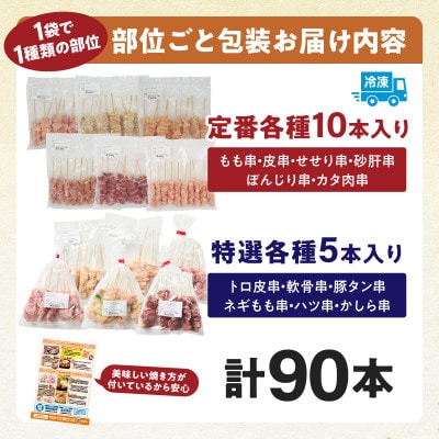 国産　焼きとり12種(90本、2,675g)盛り合わせ※冷凍