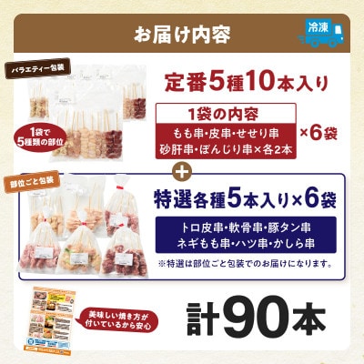 国産　焼きとり11種(90本、2,715g)盛り合わせ※冷凍
