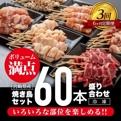 2021年10月発送開始『定期便』宮崎県産焼き鳥セット6種(60本)盛り合わせ(冷凍)全3回