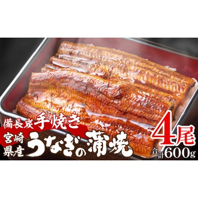 宮崎県産 備長炭蒲焼 うなぎ無頭蒲焼 4尾 セット 合計約600g